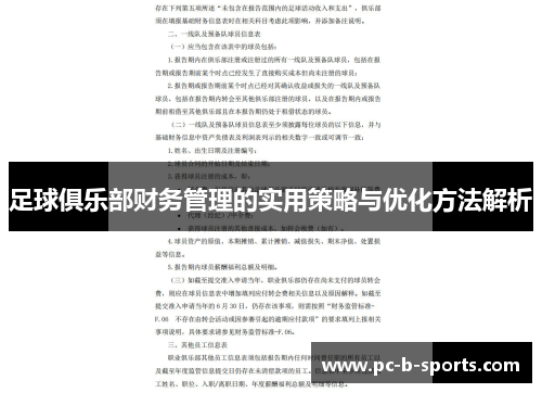 足球俱乐部财务管理的实用策略与优化方法解析 足球俱乐部财务管理的实用策略与优化方法解析